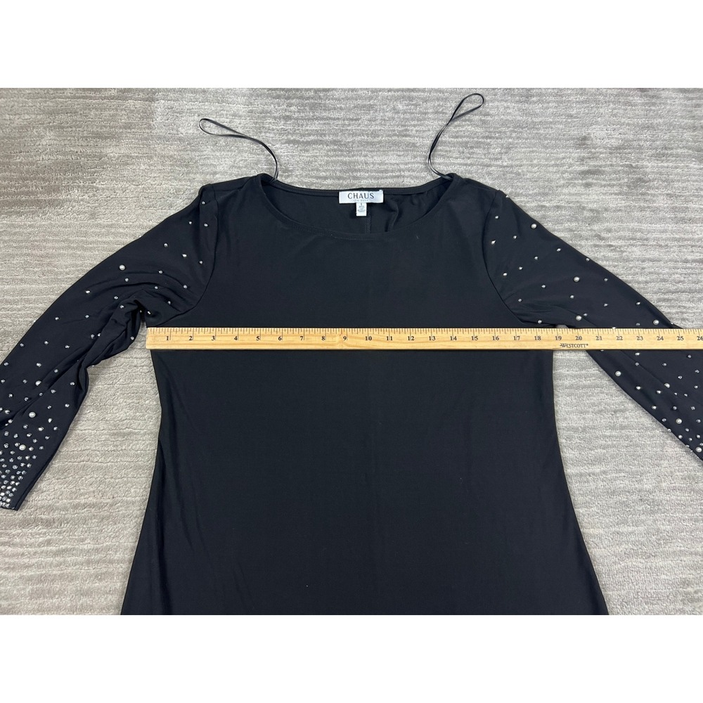 Chaus Black Pearl Rhinestone Embellished Sleeve Shift Dress Womens Large L USA - Picture 4 of 14